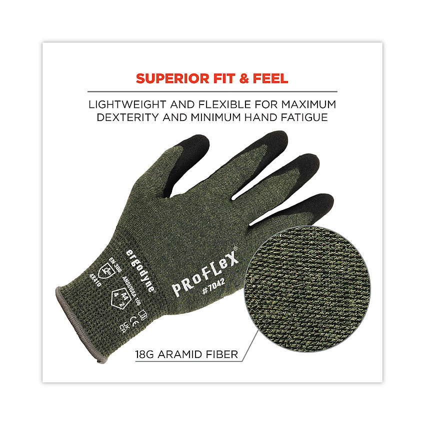ergodyne ProFlex 7042 ANSI A4 Nitrile-Coated CR Gloves, Green, 2X-Large, Pair (EGO10346)