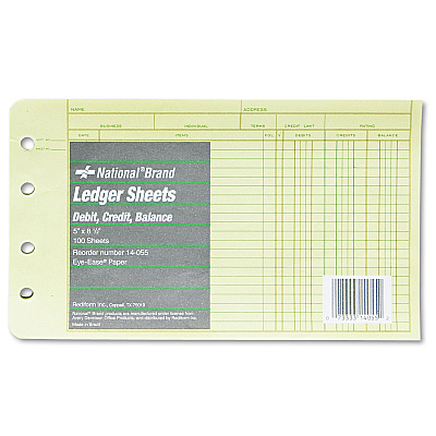 National Four-Ring Binder Refill Sheets, 5 x 8.5, Green, 100/Pack (RED14055)