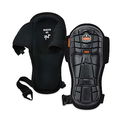 ergodyne ProFlex 342 Injected Gel Knee Pads, Extra Long Cap, Hook and Loop Closure, One Size Fits Most, Black, Pair (EGO18442)