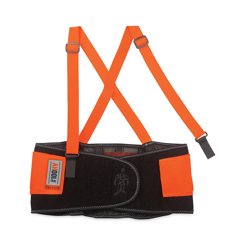 ergodyne ProFlex 100HV Economy Hi-Vis Spandex Back Support Brace, 2X-Large, 42" to 46" Waist, Black/Orange (EGO11886)