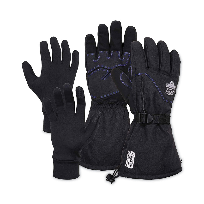 ergodyne ProFlex 825WP Thermal Waterproof Winter Work Gloves, Black, Large, Pair (EGO17604)