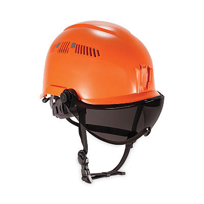 ergodyne Skullerz 8975V Class C Safety Helmet with 8991 Visor Kit, Smoke Lens, 6-Point Ratchet Suspension, Orange (EGO60222)