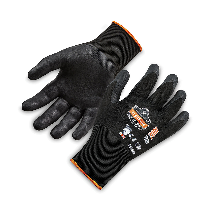 ergodyne ProFlex 7001 Nitrile-Coated Gloves, Black, Large, 144 Pairs/Pack (EGO17854)