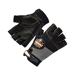 ergodyne ProFlex 901 Half-Finger Leather Impact Gloves, Black, Large, Pair (EGO17784)