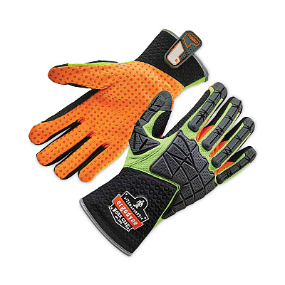 ergodyne ProFlex 925F(x) Standard Dorsal Impact-Reducing Gloves, Black/Lime, X-Large, Pair (EGO17905)