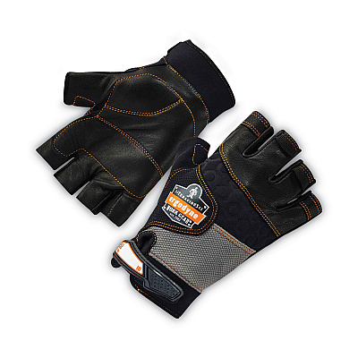 ergodyne ProFlex 901 Half-Finger Leather Impact Gloves, Black, X-Large, Pair (EGO17785)