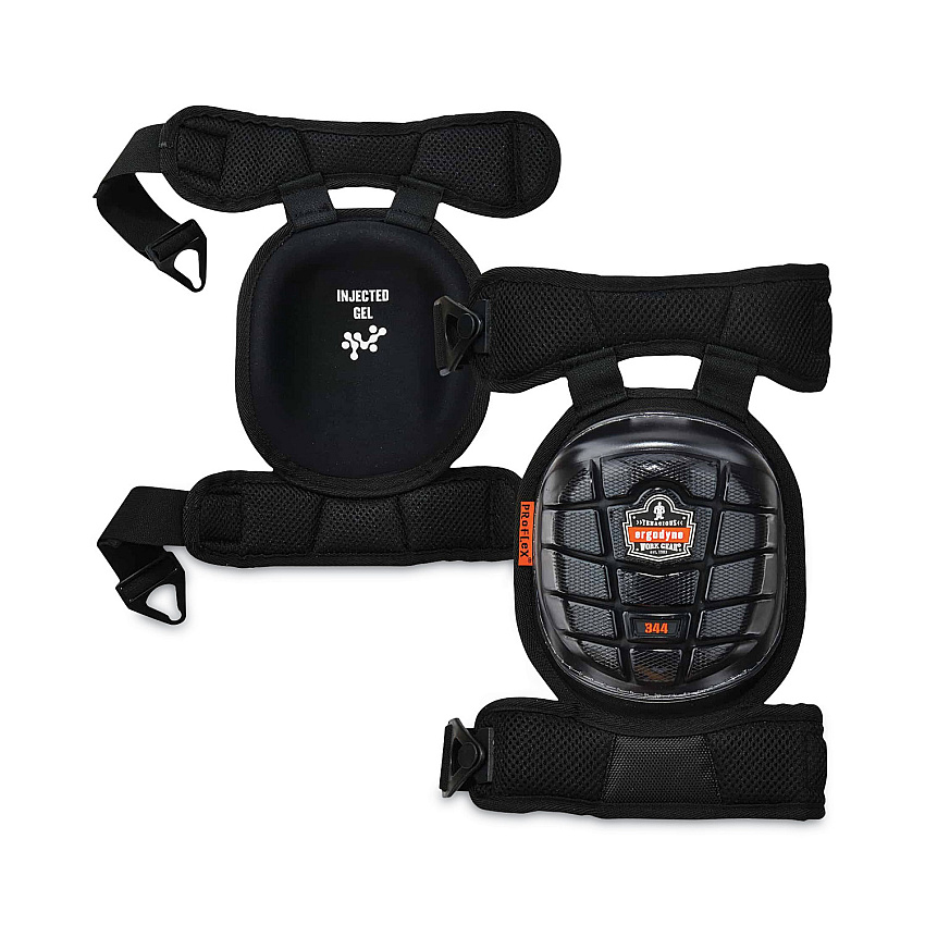 ergodyne ProFlex 344 Injected Gel Knee Pads With Comfort Straps, Short Cap, Buckle Closure, Black, Pair (EGO18444)