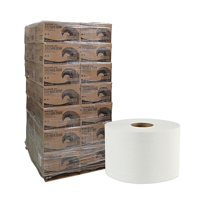 Boardwalk Green Xtra Controlled Bath Tissue, Septic Safe, 2-Ply, White, 1,000/Roll, 36 Rolls Carton, 48 Cartons/Pallet (BWK45XTRAPLT)