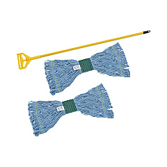 Boardwalk Looped End Mop Kit, Medium Blue Cotton/Rayon/Synthetic Head, 60" Yellow Metal/Polypropylene Handle (BWK400MBC)