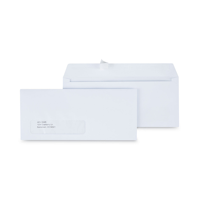 Universal Peel Seal Strip Business Envelope, Address Window, #10, Square Flap, Self-Adhesive Closure, 4.13 x 9.5, White, 500/Box (UNV36005)