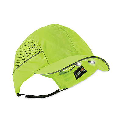 ergodyne Skullerz 8960 Bump Cap with LED Lighting, Short Brim, Lime Green (EGO23377)
