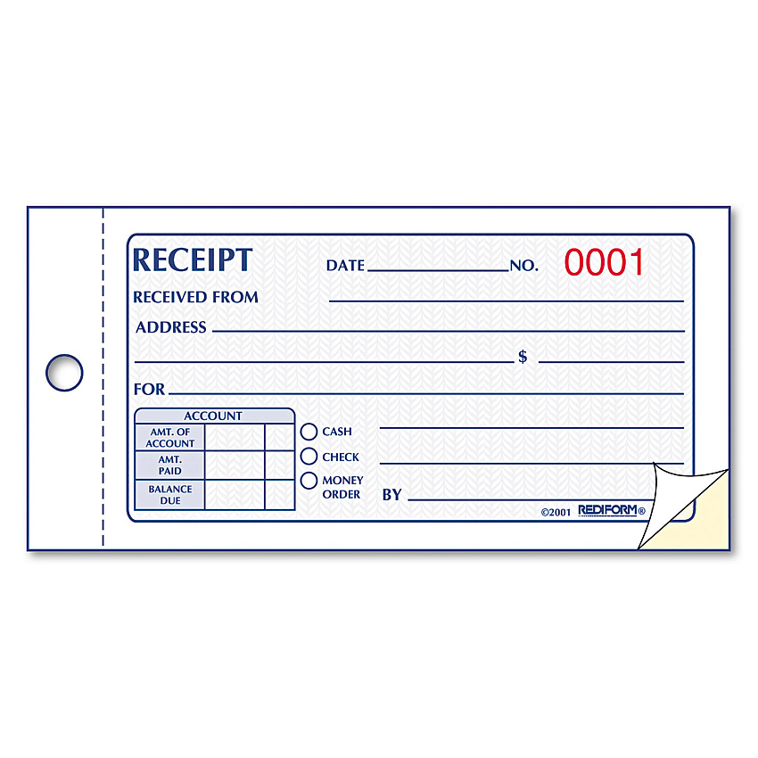 Rediform Small Money Receipt Book, Two-Part Carbonless, 2.75 x 5, 50 Forms Total (RED8L820)