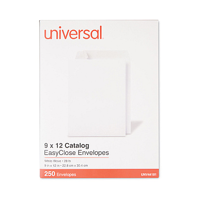 Universal EasyClose Catalog Envelope, #10 1/2, Square Flap, Self-Adhesive Closure, 9 x 12, White, 250/Box (UNV44101)