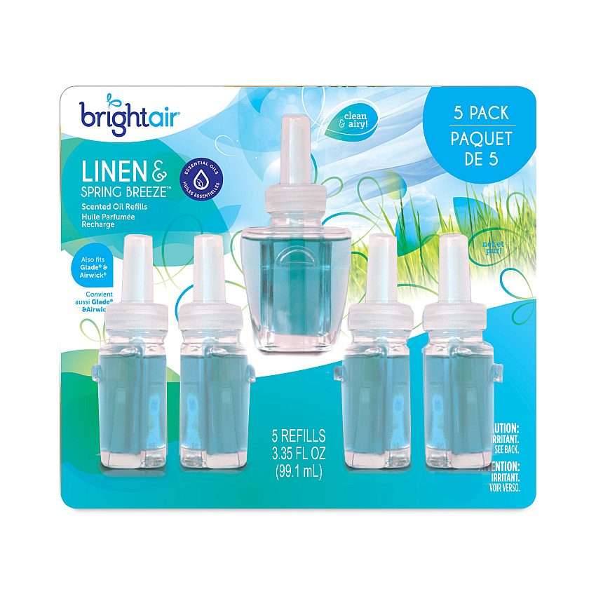 BRIGHT Air Electric Scented Oil Air Freshener Refill, Linen and Spring Breeze, 0.67 oz Bottle, 5/Pack, 6 Pack/Carton (BRI900669CT)