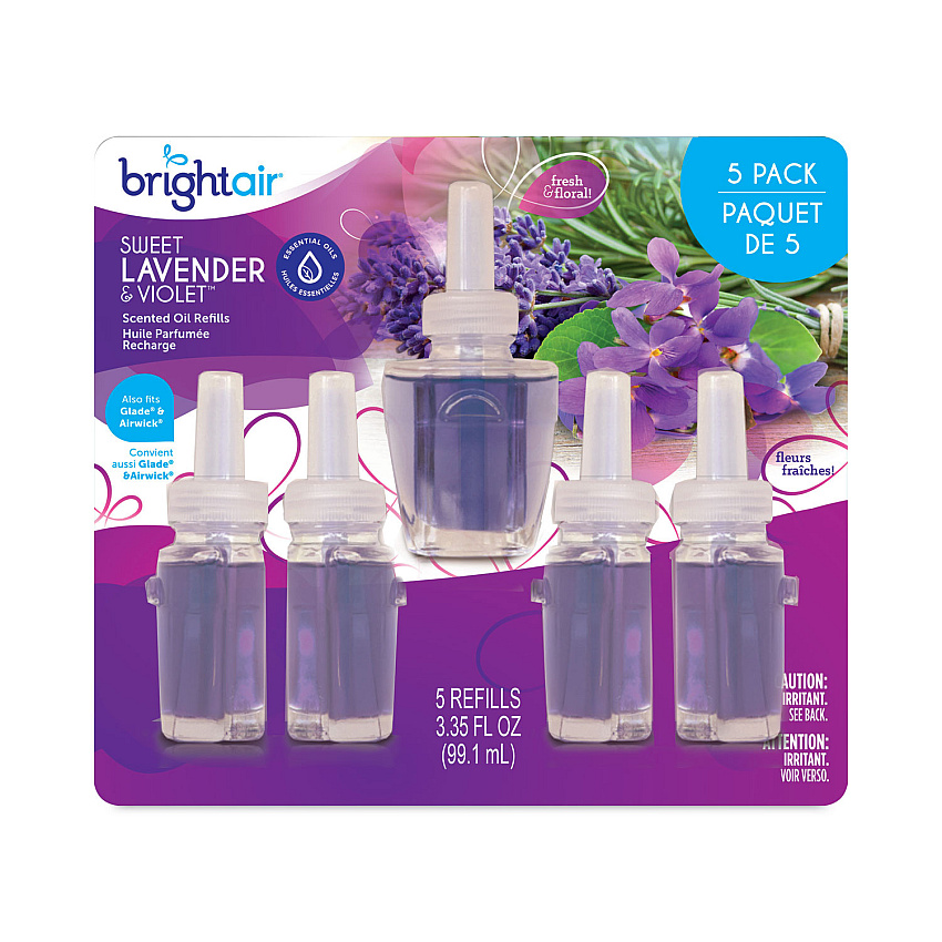 BRIGHT Air Electric Scented Oil Air Freshener Refill, Sweet Lavender and Violet, 0.67 oz Bottle, 5/Pack, 6 Pack/Carton (BRI900670CT)