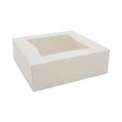 SCT White Window Bakery Boxes with Attached Flip Top, 4-Corner Beers Design, 8 x 8 x 2.5, White, Paper, 200/Carton (SCH24013)