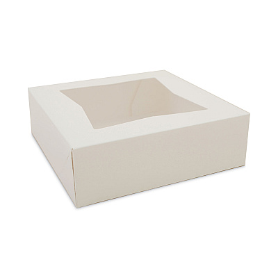 SCT White Window Bakery Boxes with Attached Flip Top, 4-Corner Beers Design, 8 x 8 x 2.5, White, Paper, 200/Carton (SCH24013)