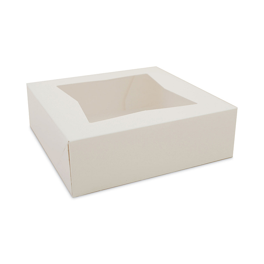 SCT White Window Bakery Boxes with Attached Flip Top, 4-Corner Beers Design, 8 x 8 x 2.5, White, Paper, 200/Carton (SCH24013)