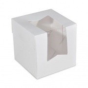 SCT White Window Bakery Boxes with Attached Flip Top, 4-Corner Beers Design, 4.5 x 4.5 x 4.5, White, Paper, 200/Carton (24033)