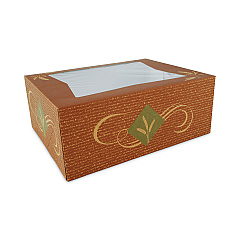 SCT Hearthstone Window Bakery Boxes with Attached Flip Top, 4-Corner Beers Design 14 x 10 x 4, Brown, Paper, 100/Carton (SCH24266)