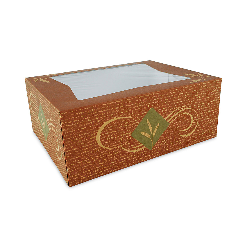 SCT Hearthstone Window Bakery Boxes with Attached Flip Top, 4-Corner Beers Design 14 x 10 x 4, Brown, Paper, 100/Carton (SCH24266)