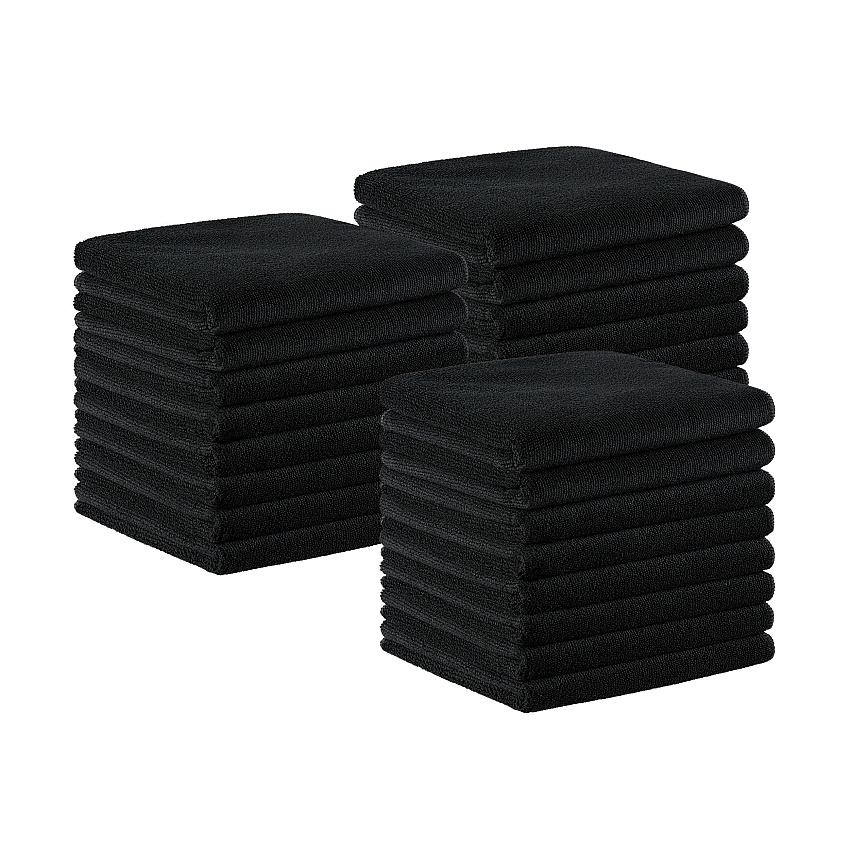 Bck2u Terry Mircofiber Salon Towel 16x27 Black, Pack Of 24 (PNP915109BK)