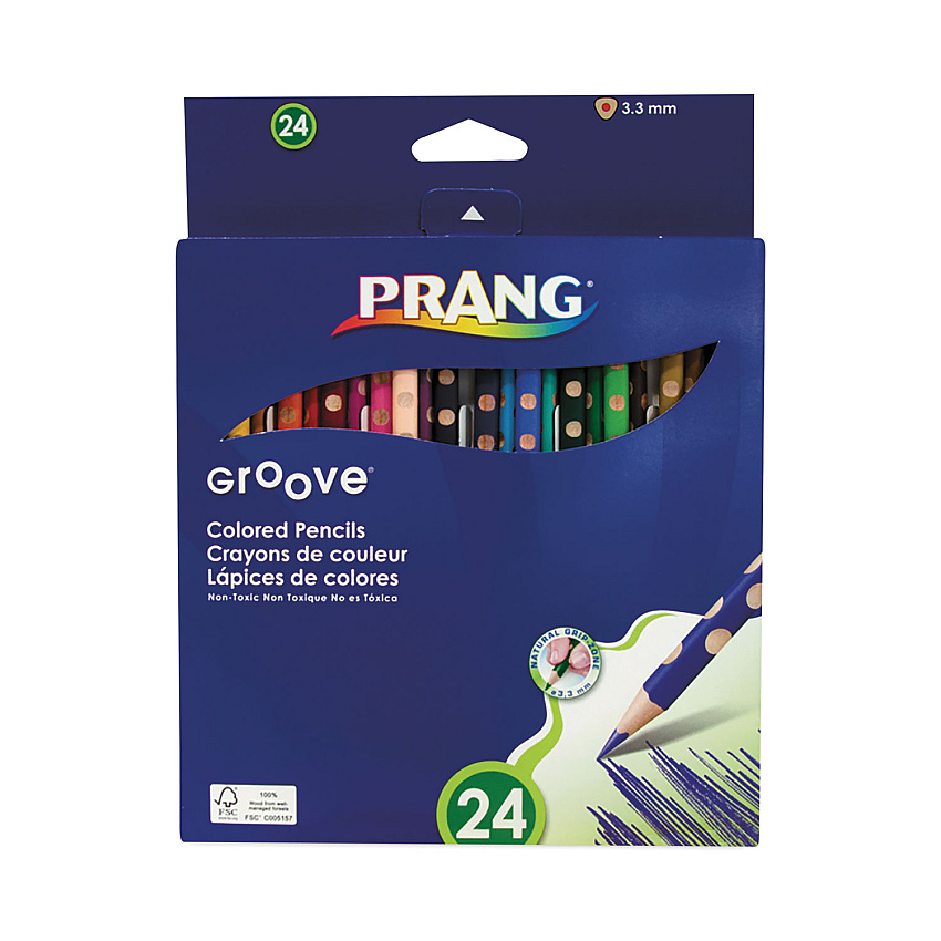 Prang Groove Colored Pencils, 3.3 mm, 2B, Assorted Lead and Barrel Colors, 24/Pack (DIX28124)