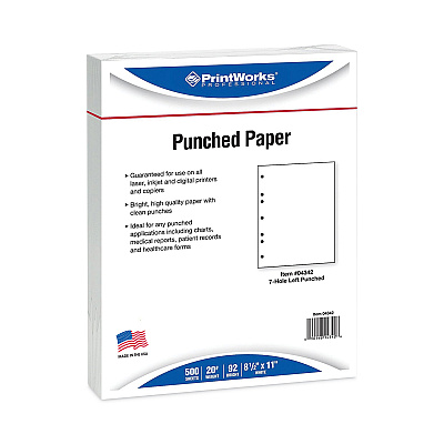 Printworks Perforated and Punched Paper, 7-Hole Punched, 20 lb Bond Weight, 8.5 x 11, White, 500/Ream (PRB04342)