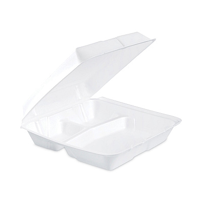 Dart Insulated Foam Hinged Lid Containers, 3-Compartment, 9.3 x 9.5 x 3, White, 200/Pack, 2 Packs/Carton (DCC95HT3)