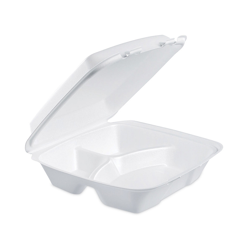 Dart Insulated Foam Hinged Lid Containers, 3-Compartment, 9 x 9.4 x 3, White, 200/Pack, 2 Packs/Carton (DCC90HT3)