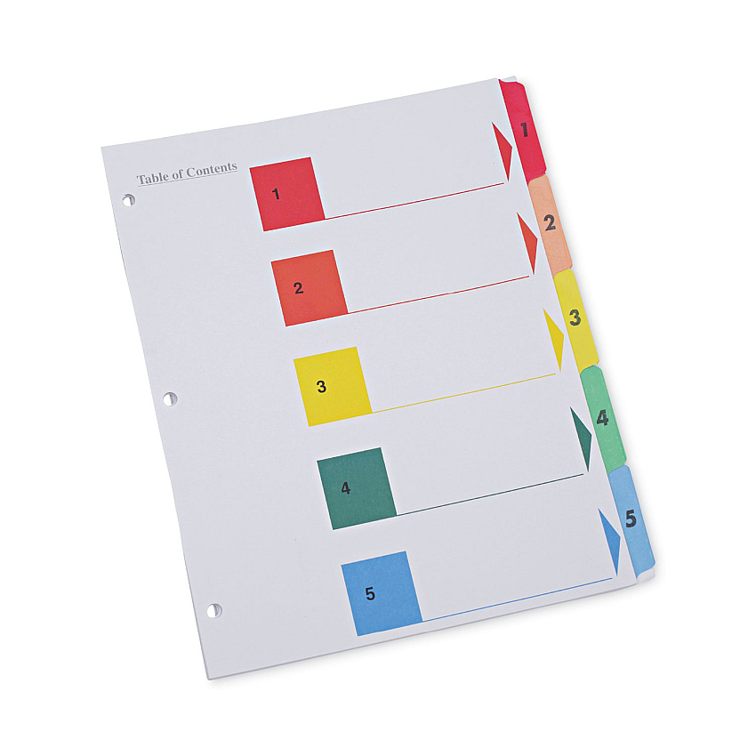 Universal Deluxe Table of Contents Dividers for Printers, 5-Tab, 1 to 5; Table Of Contents, 11 x 8.5, White, 6 Sets (UNV24800)