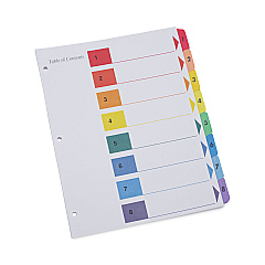 Universal Deluxe Table of Contents Dividers for Printers, 8-Tab, 1 to 8; Table Of Contents, 11 x 8.5, White, 6 Sets (UNV24802)