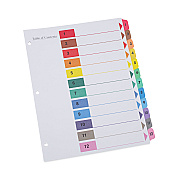 Universal Deluxe Table of Contents Dividers for Printers, 12-Tab, 1 to 12; Table Of Contents, 11 x 8.5, White, 6 Sets (UNV24806)