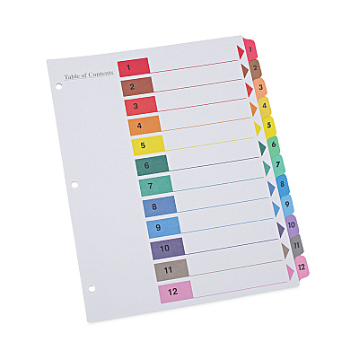 Universal Deluxe Table of Contents Dividers for Printers, 12-Tab, 1 to 12; Table Of Contents, 11 x 8.5, White, 6 Sets (UNV24806)