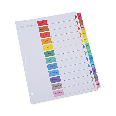 Universal Deluxe Table of Contents Dividers for Printers, 12-Tab, Jan. to Dec., 11 x 8.5, White, 1 Set (UNV24810)
