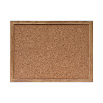 Universal Cork Board with Oak Style Frame, 24 x 18, Tan Surface (UNV43602)