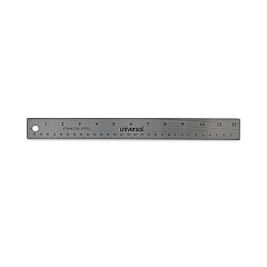 Universal Stainless Steel Ruler with Cork Back and Hanging Hole, Standard/Metric, 12" Long (UNV59023)