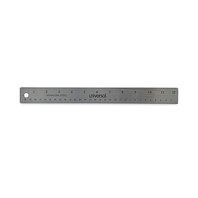 Universal Stainless Steel Ruler with Cork Back and Hanging Hole, Standard/Metric, 12" Long (UNV59023)