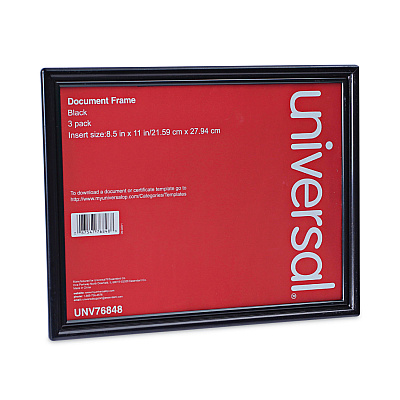 Universal All Purpose Document Frame, 8.5 x 11 Insert, Black, 3/Pack (UNV76848)