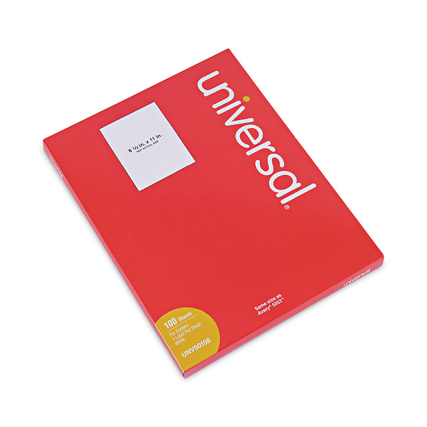 Universal Copier Mailing Labels, Copiers, 8.5 x 11, White, 100/Box (UNV90108)