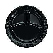 Dart Quiet Classic Laminated Foam Dinnerware, 3-Compartment Plate, 9", Black, 125/Sleeve, 4 Sleeves/Carton (DCC9CPBQR)