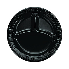 Dart Quiet Classic Laminated Foam Dinnerware, 3-Compartment Plate, 9", Black, 125/Sleeve, 4 Sleeves/Carton (DCC9CPBQR)