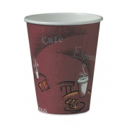Solo Paper Hot Drink Cups in Bistro Design, 8 oz, Maroon, 50/Bag, 20 Bags/Carton (378SI)
