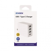 JENSEN 4-Port USB and Type-C Wall Charger, White (JPCH448ACV)