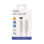 JENSEN USB-C 3.1 Type-C, 3 ft, 5 Gbps, White (JU832CC3V)