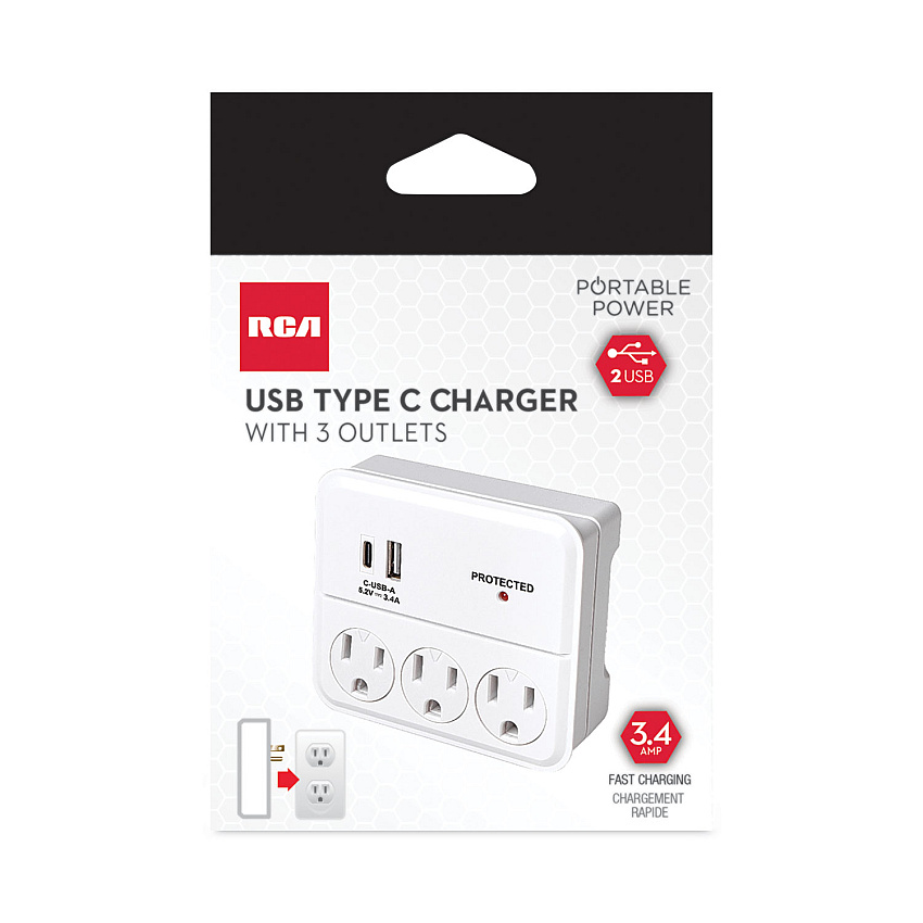 RCA 3-Outlet Wall Tap, White (VOXPSWT334ACAV)