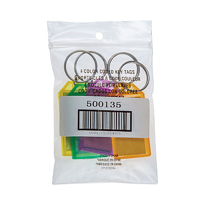 CONTROLTEK Key Tags, Metal/Plastic, Green/Orange/Purple/Yellow, 4/Pack (CNK500135)