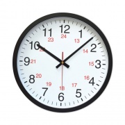 Universal 24-Hour Round Wall Clock, 12.63" Overall Diameter, Black Case, 1 AA (sold separately) (10441)