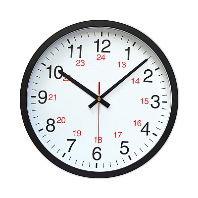 Universal 24-Hour Round Wall Clock, 12.63" Overall Diameter, Black Case, 1 AA (sold separately) (UNV10441)