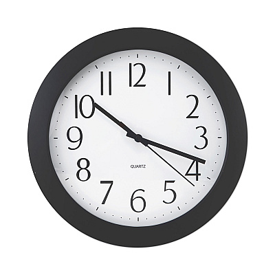 Universal Whisper Quiet Clock, 12" Overall Diameter, Black Case, 1 AA (sold separately) (UNV10451)